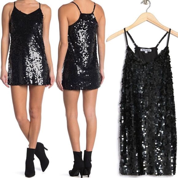 Walter Baker Black Sequin Paillette Dolla Disco Mini Dress Sz L NWT runs small - Picture 11 of 11